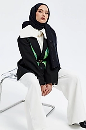 Imannoor İman Kare Siyah Naia Pamuk Şal 70x210