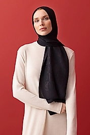 İmannoor Dama Desen Siyah Naia Pamuk Şal 70x200