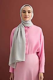 Imannoor Zincir Desen Gri Pamuk İpek Şal 70x210