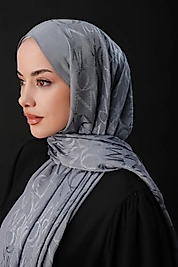 Imannoor Monogram İmza Gri Shiny Jakar Şal 70x200